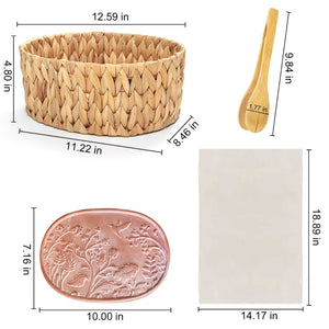 Handwoven bread basket with ceramic plate, hummingbird pattern design, eco water hyacinth, gift box packaging