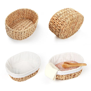 Handwoven bread basket with ceramic plate, Tangcao pattern design, eco water hyacinth, gift box packaging