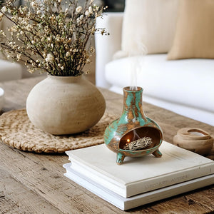 Handcrafted ceramic Palo Santo holder with patina finish made from authentic clay