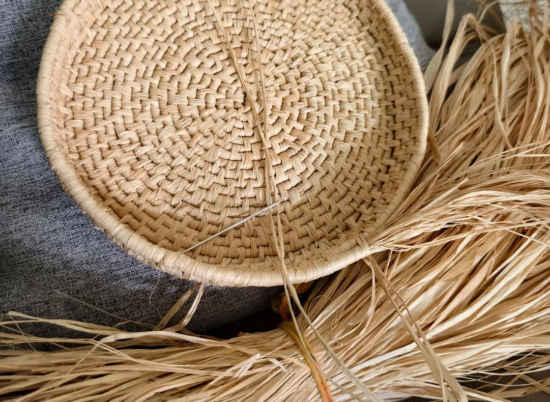 Handwoven water hyacinth craftsmanship showing natural texture, sustainable fibers, and detailed basket weaving