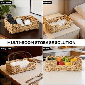 Handwoven water hyacinth storage basket set with 2 pieces for home organization