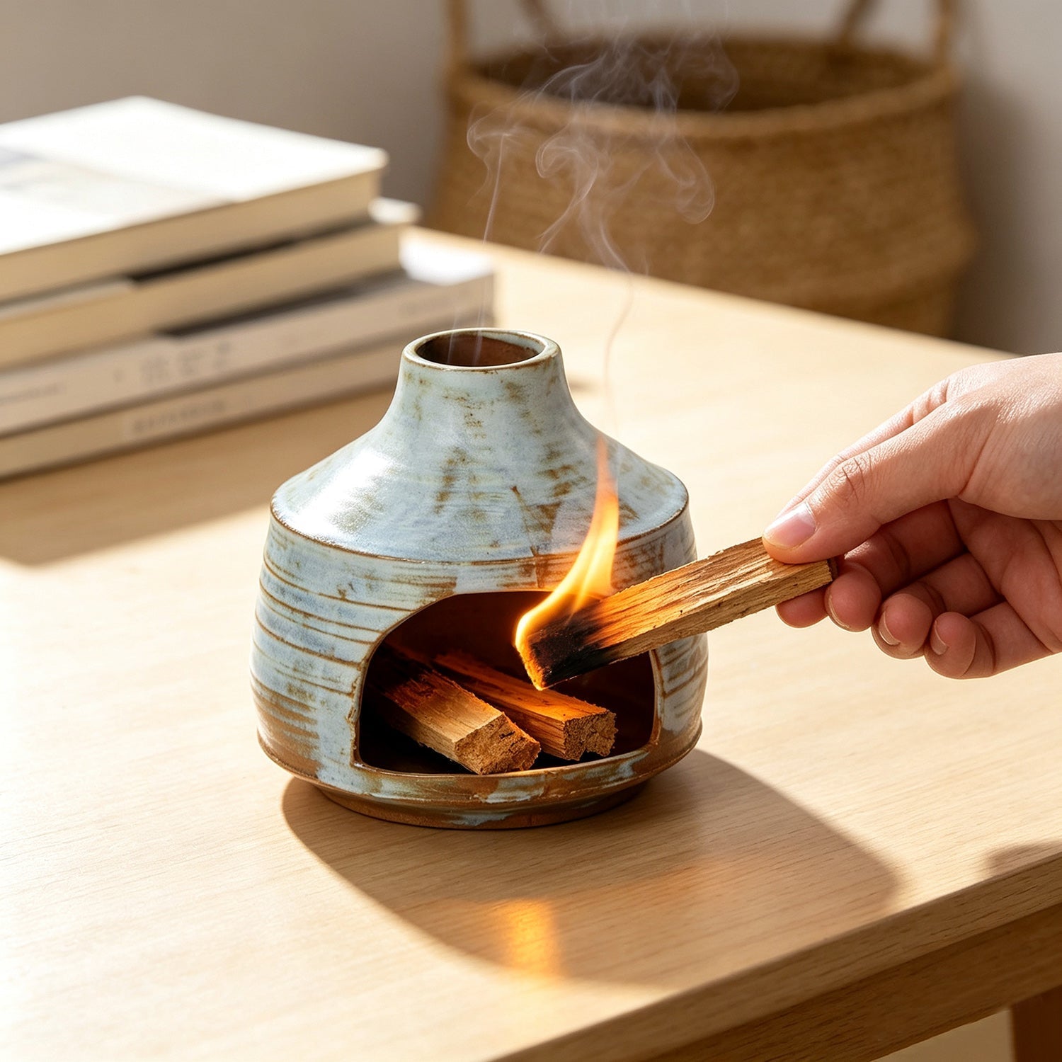 Blog cover image featuring Palo Santo used in a calm home setting, highlighting mindful rituals and natural aromatherapy
