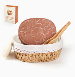 Handwoven bread basket with ceramic plate, lily pattern design, eco water hyacinth, gift box packaging