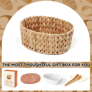 Handwoven bread basket with ceramic plate, lily pattern design, eco water hyacinth, gift box packaging