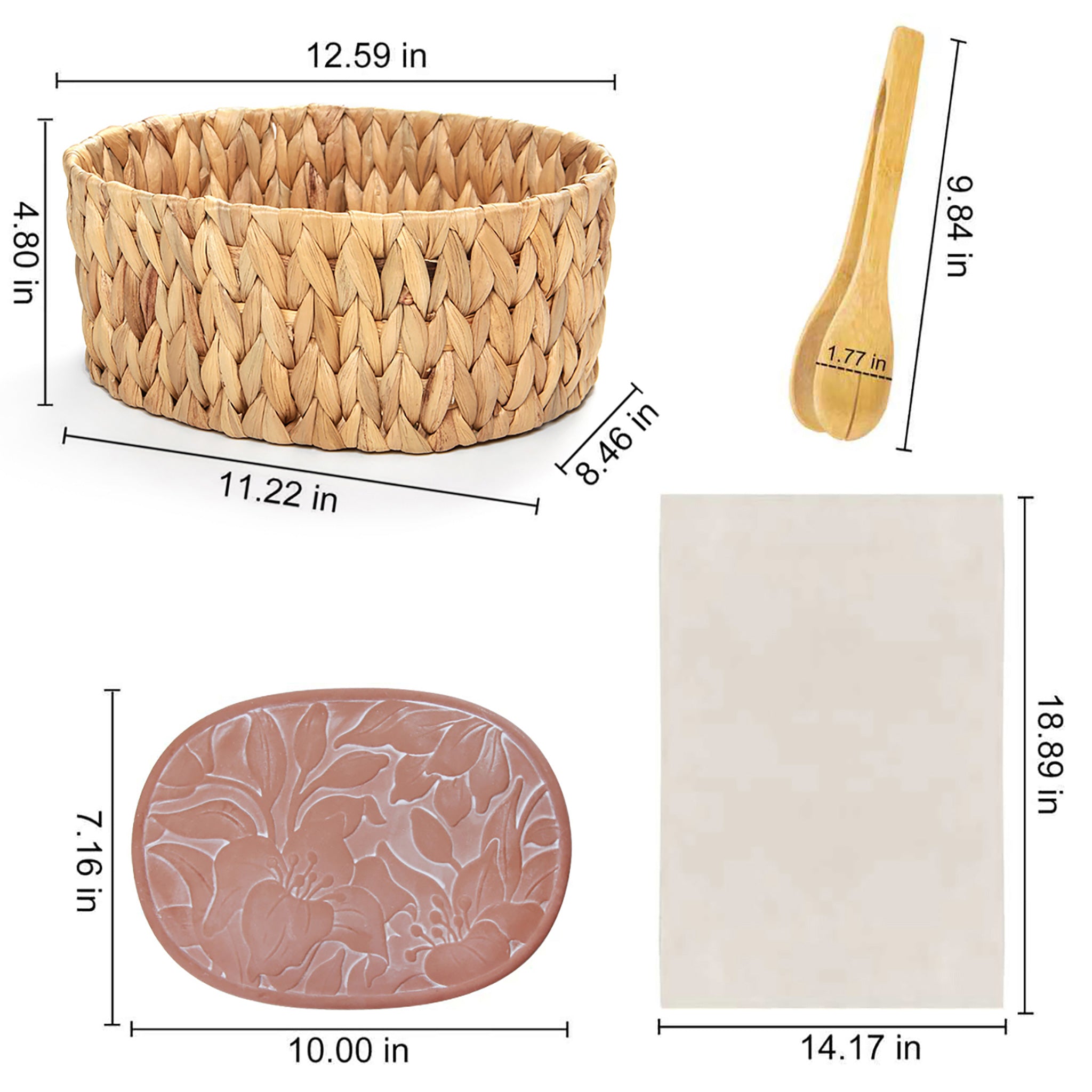 Handwoven bread basket with ceramic plate, lily pattern design, eco water hyacinth, gift box packaging