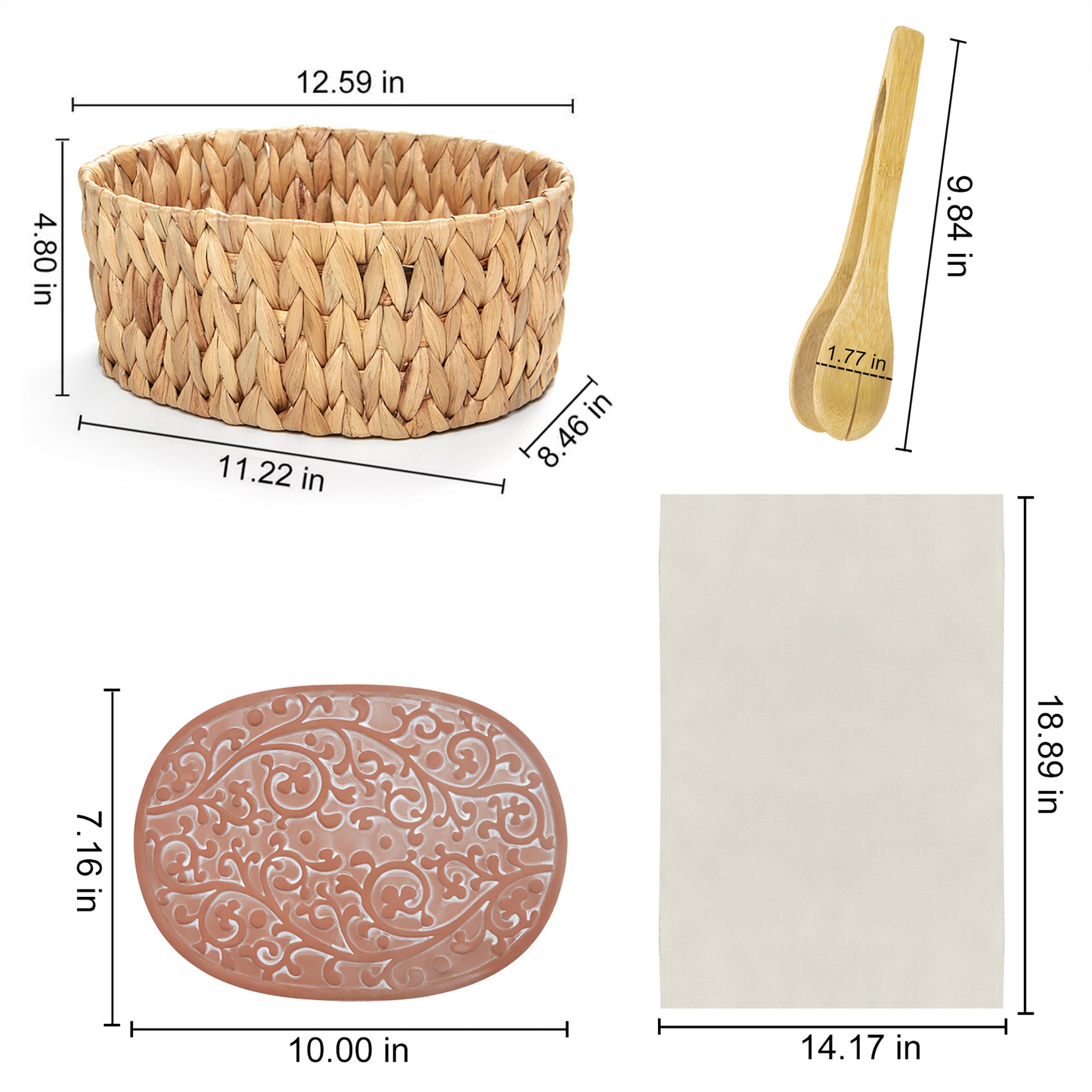 Handwoven bread basket with ceramic plate, Tangcao pattern design, eco water hyacinth, gift box packaging