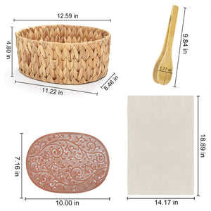 Handwoven bread basket with ceramic plate, Tangcao pattern design, eco water hyacinth, gift box packaging