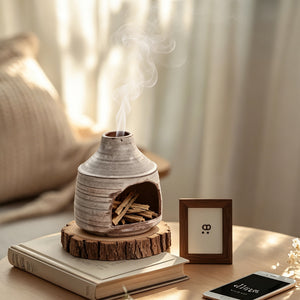 Handcrafted ceramic Palo Santo holder made from authentic clay with ash kiln finish
