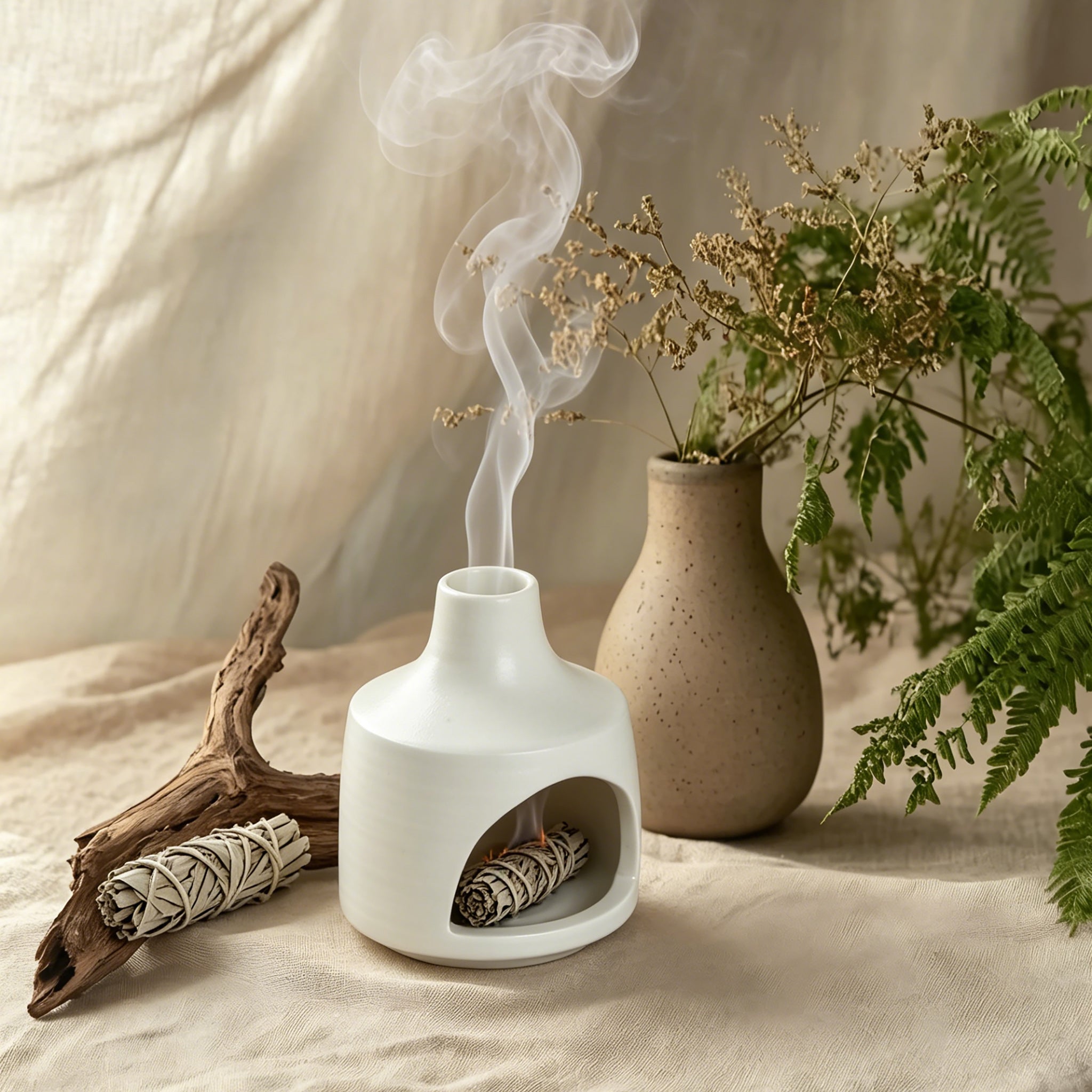 Handcrafted ceramic Palo Santo holder with blank finish made from authentic clay