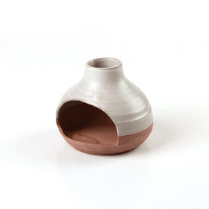 Handcrafted ceramic Palo Santo holder with half earth finish and dual-tone natural clay design