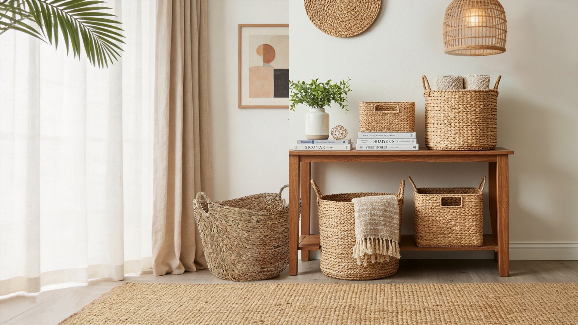 Joywing Studio home banner featuring natural handwoven home goods and minimalist lifestyle aesthetics