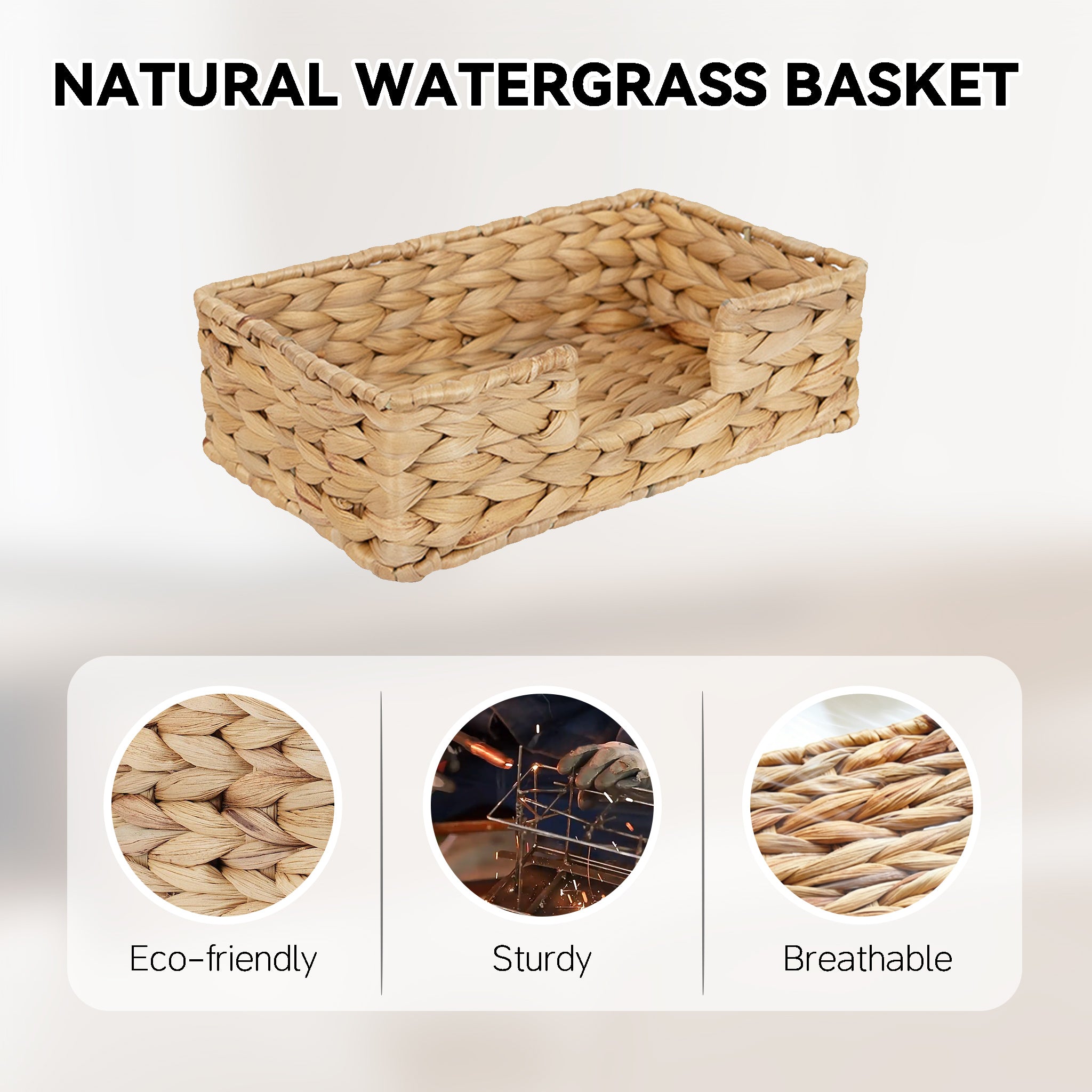 Handwoven water hyacinth storage basket set with 2 pieces for home organization