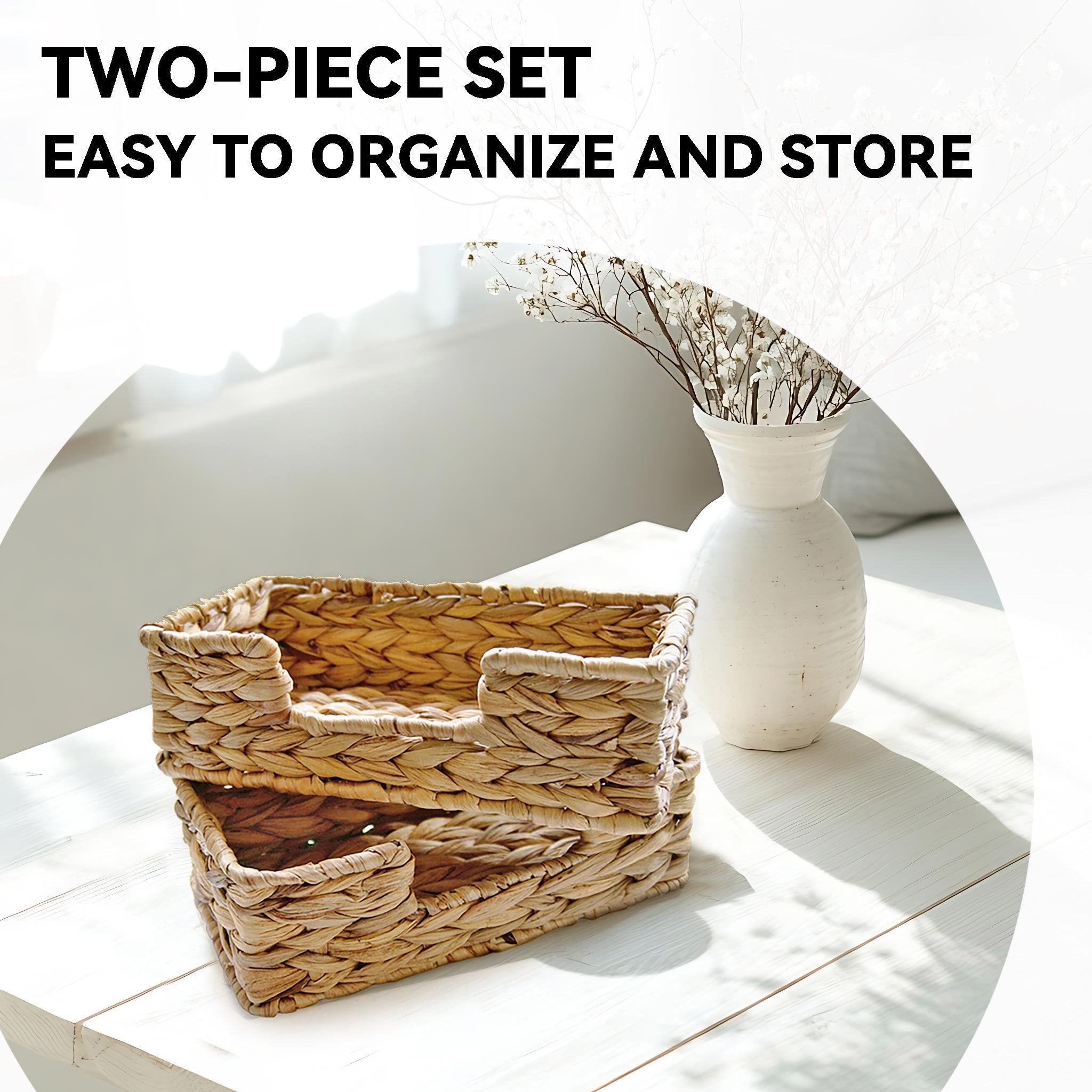 Handwoven water hyacinth storage basket set with 2 pieces for home organization