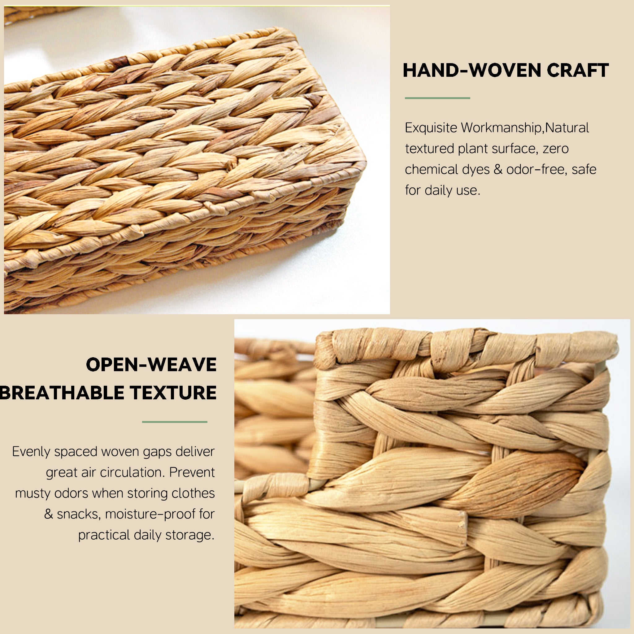 Handwoven water hyacinth storage basket set with 2 pieces for home organization